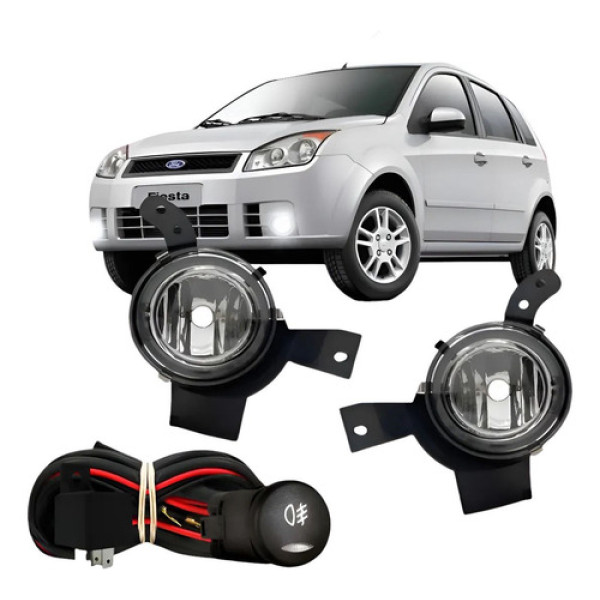 Kit Farol Milha Auxiliar Botao Ford Ka Fiesta 2008 2009 2010 Branco